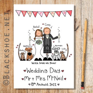 Personalised Wedding Card, Wedding Card, Bespoke Wedding Card, Personalised Wedding Gift, Hand drawn Wedding Card, Wedding Day, Unique Card image 7