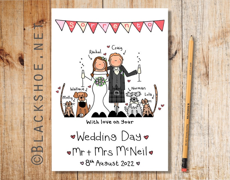 Personalised Wedding Card, Wedding Card, Bespoke Wedding Card, Personalised Wedding Gift, Hand drawn Wedding Card, Wedding Day, Unique Card image 7