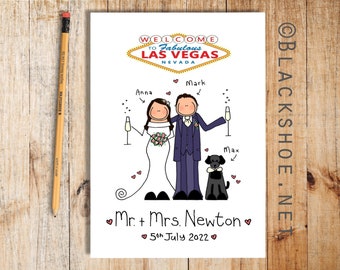 Vegas Wedding Card, Personalised Wedding Card, Bespoke Wedding Card, Personalised Wedding Gift, Hand drawn Wedding Card, Wedding Day, Unique