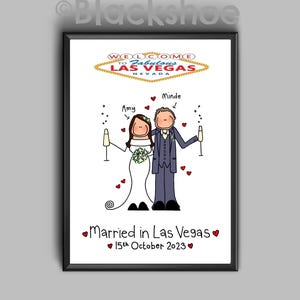 Retrato de boda en Las Vegas, regalo de boda personalizado, Las Vegas, dibujado a mano, retrato de boda, regalo de novios, capilla, amor, Las Vegas, personalizado