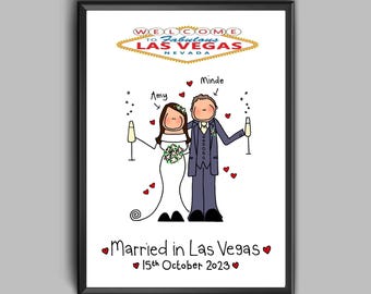 Las Vegas Wedding portrait, personalised Wedding Gift, Vegas, Hand drawn, Wedding Portrait, Bride and Groom Gift, Chapel, Love, Vegas,Custom