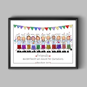Stampa celebrazione delle fidanzate, Ritratto delle fidanzate, Illustrazione personalizzata della notte di addio al nubilato, Illustrazione di gruppo delle fidanzate di grandi dimensioni, Stampa delle vacanze