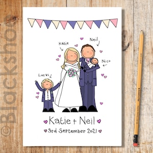 Personalised Wedding Card, Wedding Card, Bespoke Wedding Card, Personalised Wedding Gift, Hand drawn Wedding Card, Wedding Day, Unique Card image 1