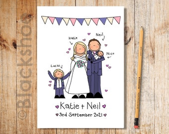 Personalised Wedding Card, Wedding Card, Bespoke Wedding Card, Personalised Wedding Gift, Hand drawn Wedding Card, Wedding Day, Unique Card