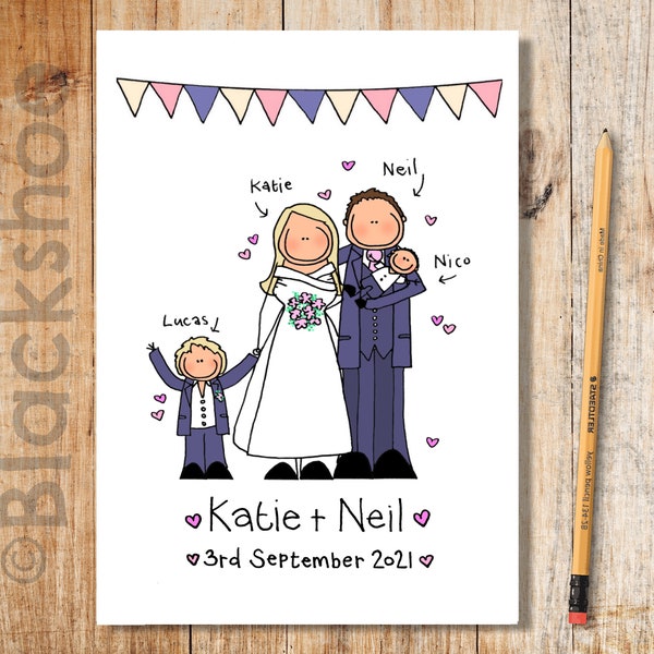 Personalised Wedding Card, Wedding Card, Bespoke Wedding Card, Personalised Wedding Gift, Hand drawn Wedding Card, Wedding Day, Unique Card