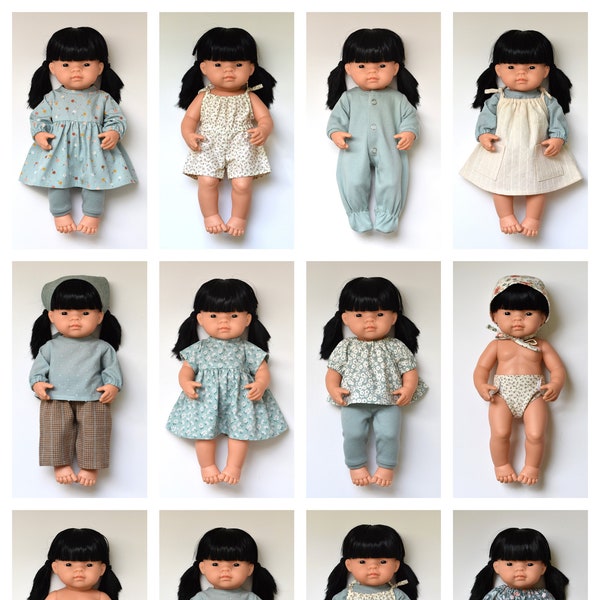 Miniland Puppen Kleidung Schnittmuster, Set von 12 PDF Puppen Kleidung Schnittmuster für 38 cm Miniland Puppen