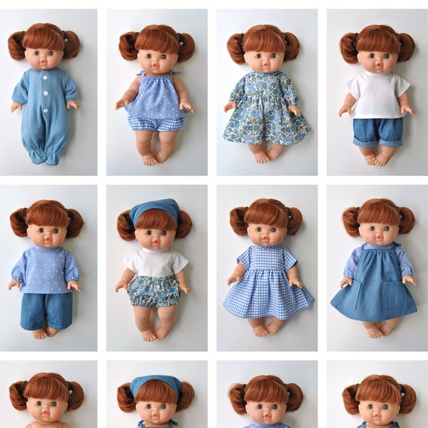 Minikane-Puppenkleidungsmuster, Set mit 12 PDF-Puppenkleidungsmustern für 34 cm große Paola Reina Gordi / Minikane-Puppen