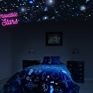 Reusable Realistic Glow Stars Ideal Gift for Renters College Dorm Decor. Removable Glow in the Dark Star Ceiling Decals for Bedroom. image 1