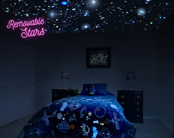 Reusable Realistic Glow Stars - Ideal Gift for Renters + College Dorm Decor. Removable Glow in the Dark Star Ceiling Decals for Bedroom.