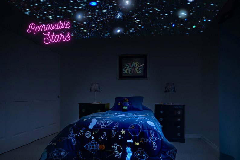 Reusable Realistic Glow Stars Ideal Gift for Renters College Dorm Decor. Removable Glow in the Dark Star Ceiling Decals for Bedroom. image 1