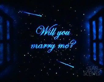 Will you marry me? Night sky nuptials, Star Window featuring glow in the dark paint on white adhesive canvas. Wedding Starry.