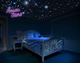 Real Ceiling Stars for Romantic Bedroom, Surprise Anniversary Gift - DIY Glow in the Dark Star Decals, Free Gift Wrapping. Celestial Skies!