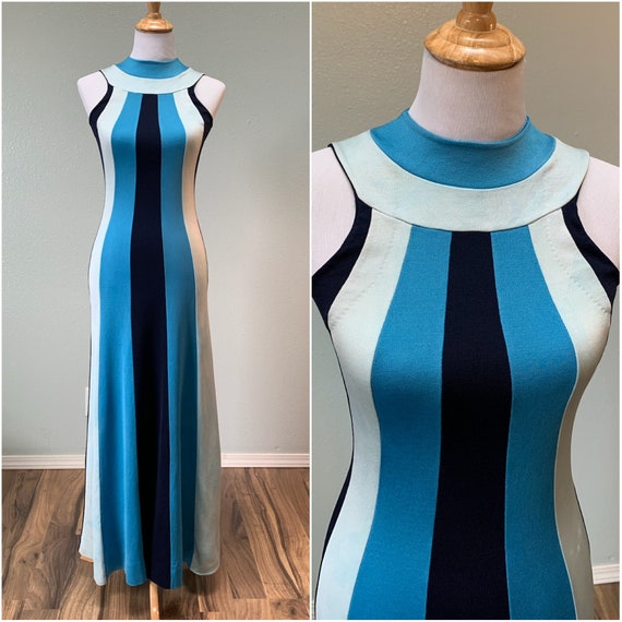 Block the Haters - amazing 70s color block maxi dr