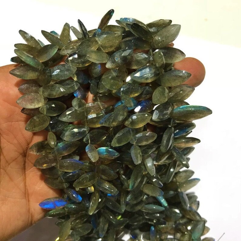 50/% OFF SALE Multi Flashy Labradorite Marquise Faceted Beads Size 15 to 17 mm 9 Genuine Black Rainbow Shape Beads Strand
