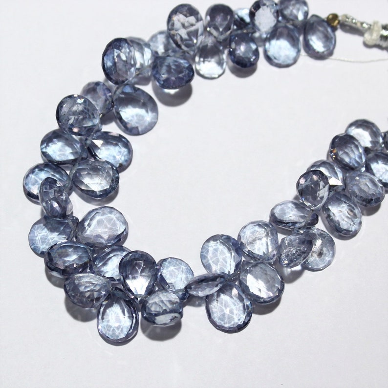 Faceted Pear Beads,Natural Rock Quartz Crystal Beads 10 to 14 mm 7 Inch Blue Color Crystal Quartz