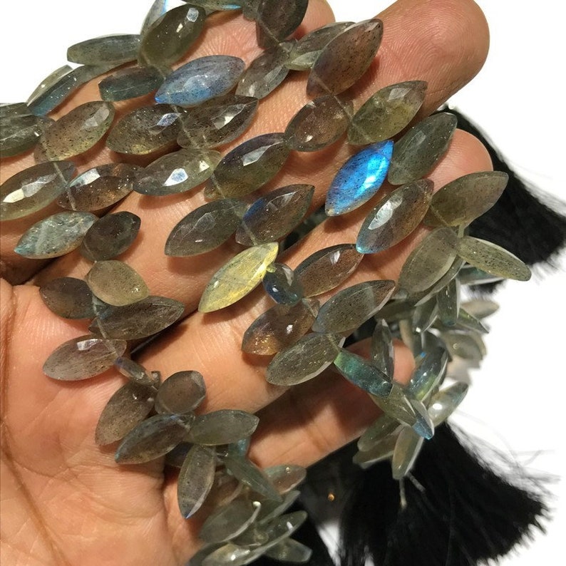 50/% OFF SALE Multi Flashy Labradorite Marquise Faceted Beads Size 15 to 17 mm 9 Genuine Black Rainbow Shape Beads Strand