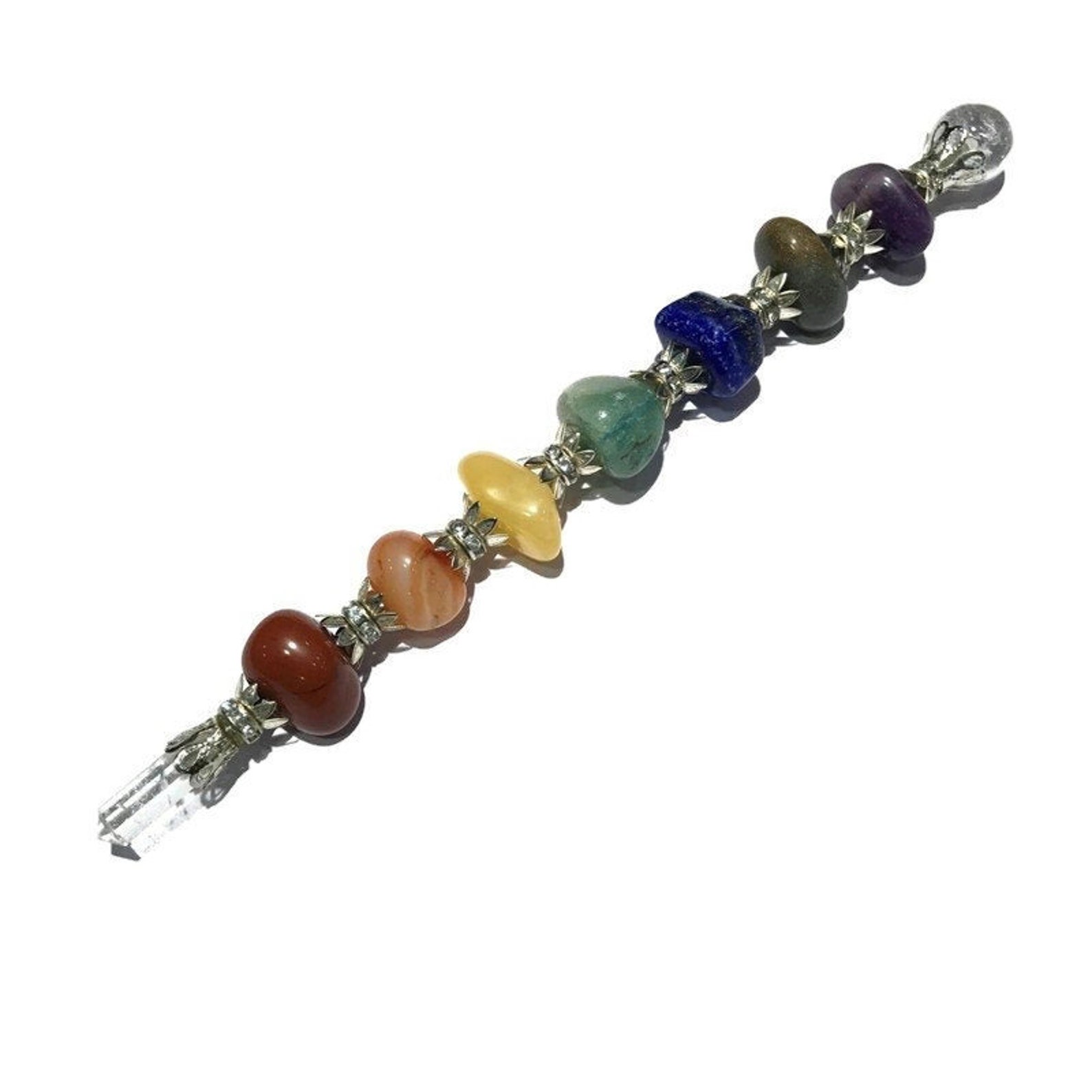 Crystal wand 7 Chakra wand Healing wand tumbled wand Spiritual Etsy