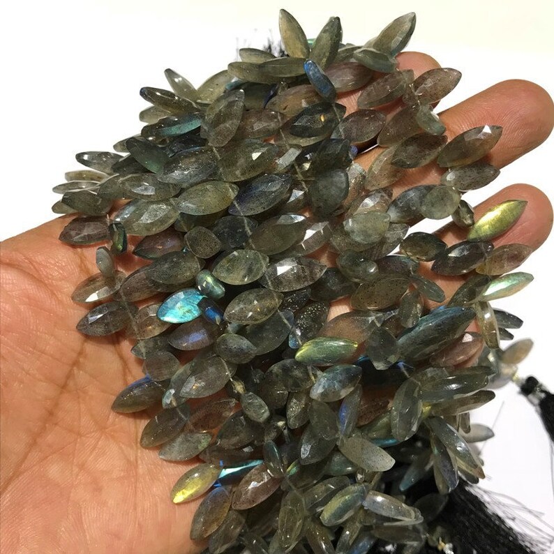 50/% OFF SALE Multi Flashy Labradorite Marquise Faceted Beads Size 15 to 17 mm 9 Genuine Black Rainbow Shape Beads Strand