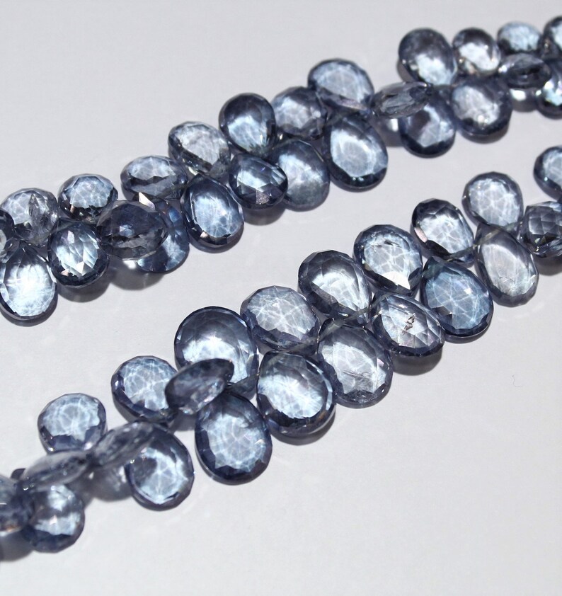 Faceted Pear Beads,Natural Rock Quartz Crystal Beads 10 to 14 mm 7 Inch Blue Color Crystal Quartz