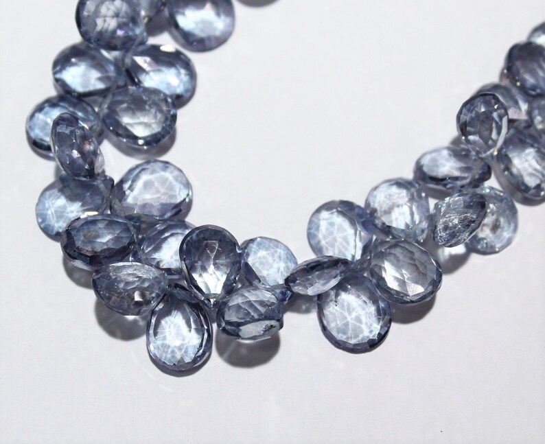 Faceted Pear Beads,Natural Rock Quartz Crystal Beads 10 to 14 mm 7 Inch Blue Color Crystal Quartz