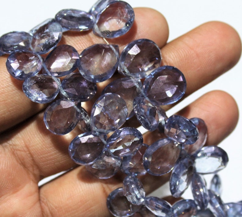 Faceted Pear Beads,Natural Rock Quartz Crystal Beads 10 to 14 mm 7 Inch Blue Color Crystal Quartz
