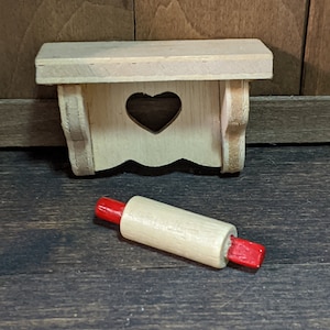 Dollhouse Miniature Wooden Wall Shelf and Red Rolling pin 1:12