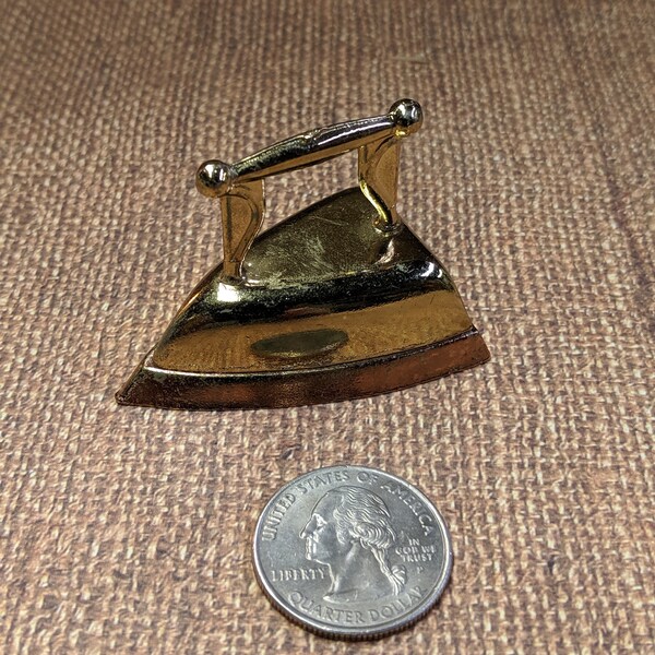 Vintage Miniature Gold Tone Metal Sad Iron England