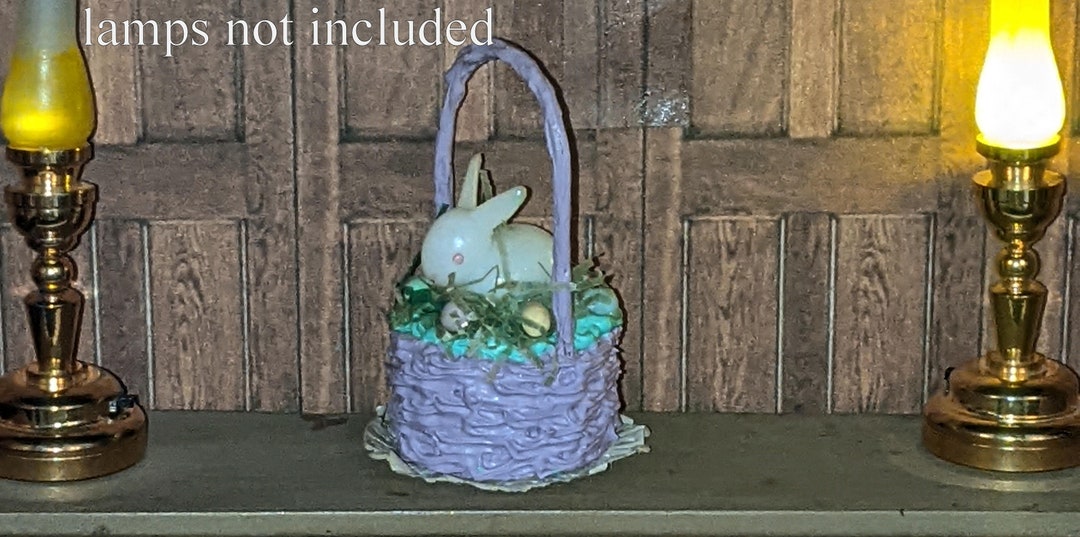 Vintage Dollhouse 1.75" Miniature Handmade Easter Basket Bunny Eggs 1: ...