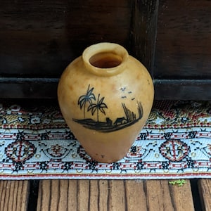 1.25&quot; Dollhouse Miniature Vintage Matte Brown Orange Vase Palm Trees 1:12