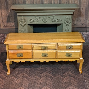 Dollhouse Miniature Pine Stain Side Table Drawers Hardware 1:12