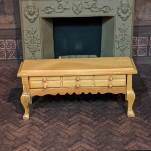 Dollhouse Miniature Pine Stain Side Table with Drawers 1:12