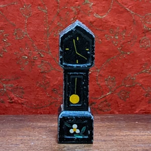 2.5&quot; Miniature Dollhouse Black Painted Tole Grandfather Tall Case Clock