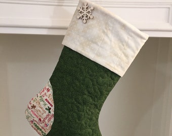 Personalized Lavender Herbs /& Honey Bee Christmas Stocking Quilted Patchwork Nature Handmade Farmhouse Rustic Holiday Sage