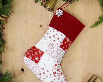 Personalized Quilted Christmas Stocking, Patchwork Design, Farmhouse Decor