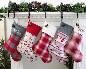 One (1) Flannel Christmas Stocking, Personalized Christmas Stocking, Farmhouse Christmas Stockings, Family Christmas Stockings