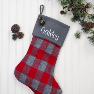 Flannel Christmas Stocking, Plaid Flannel Christmas Stocking, Farmhouse Christmas Stocking, Family Christmas Stockings, Red Plaid Stocking