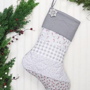 Quilted Christmas Stocking. Personalized Christmas Stocking, Farmhouse Christmas Stocking, Gray Christmas Stocking, Country Christmas