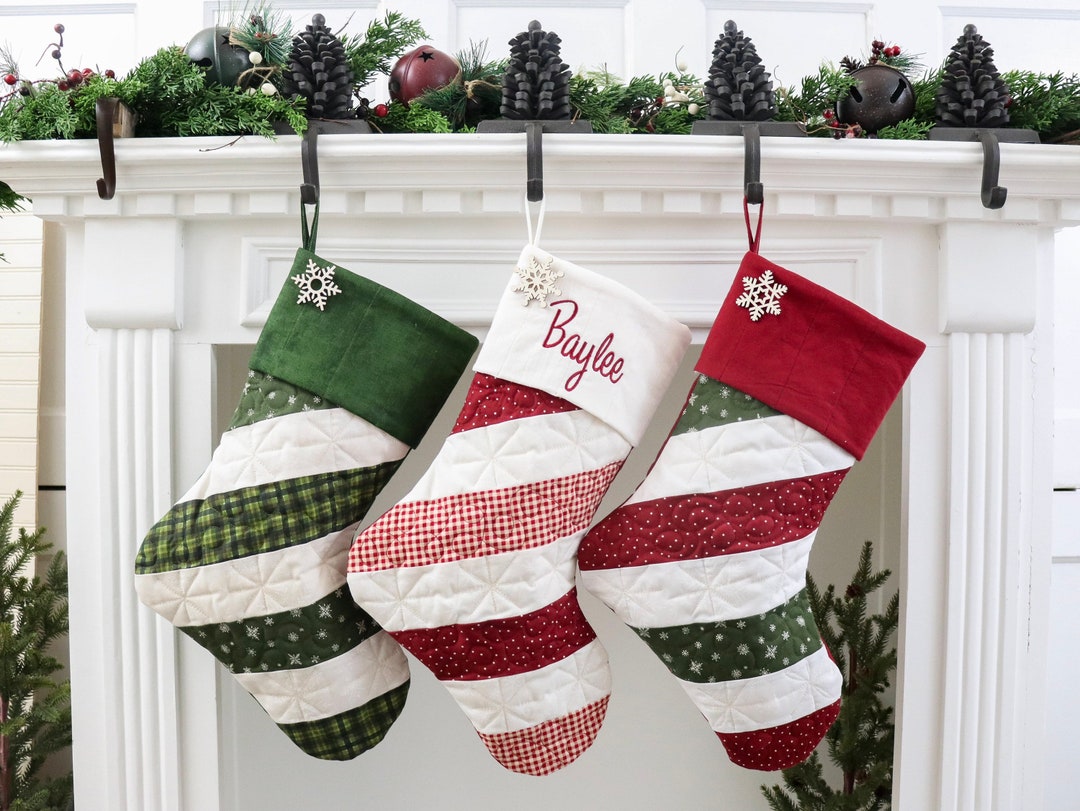 Quilted Christmas Stocking, Set of Three 3 Stockings, Candy Cane ...