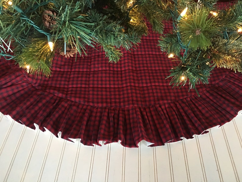 Red Plaid Tree Skirt Farmhouse Tree Skirt Quilted Christmas Tree Skirt Quilted Christmas Farmhouse Christmas Christmas Tree Skirt