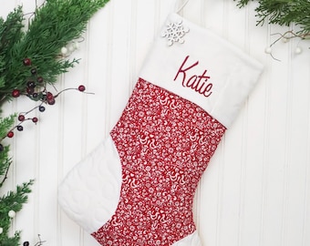 Quilted Christmas Stocking, Personalized Christmas Stocking, Farmhouse Christmas Stocking, Scandinavian Stocking