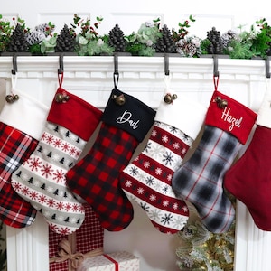 One (1) Flannel Christmas Stocking, Personalized Christmas Stocking, Farmhouse Christmas Stockings, Family Christmas Stockings