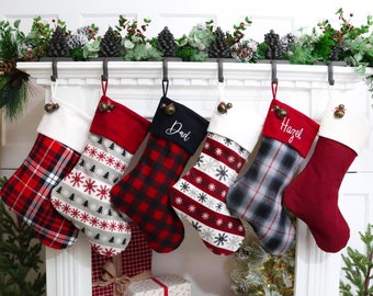 One (1) Flannel Christmas Stocking, Personalized Christmas Stocking, Farmhouse Christmas Stockings, Family Christmas Stockings