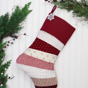 Quilted Christmas Stocking. Personalized Christmas Stocking, Farmhouse Christmas Stocking, Country Christmas Stocking