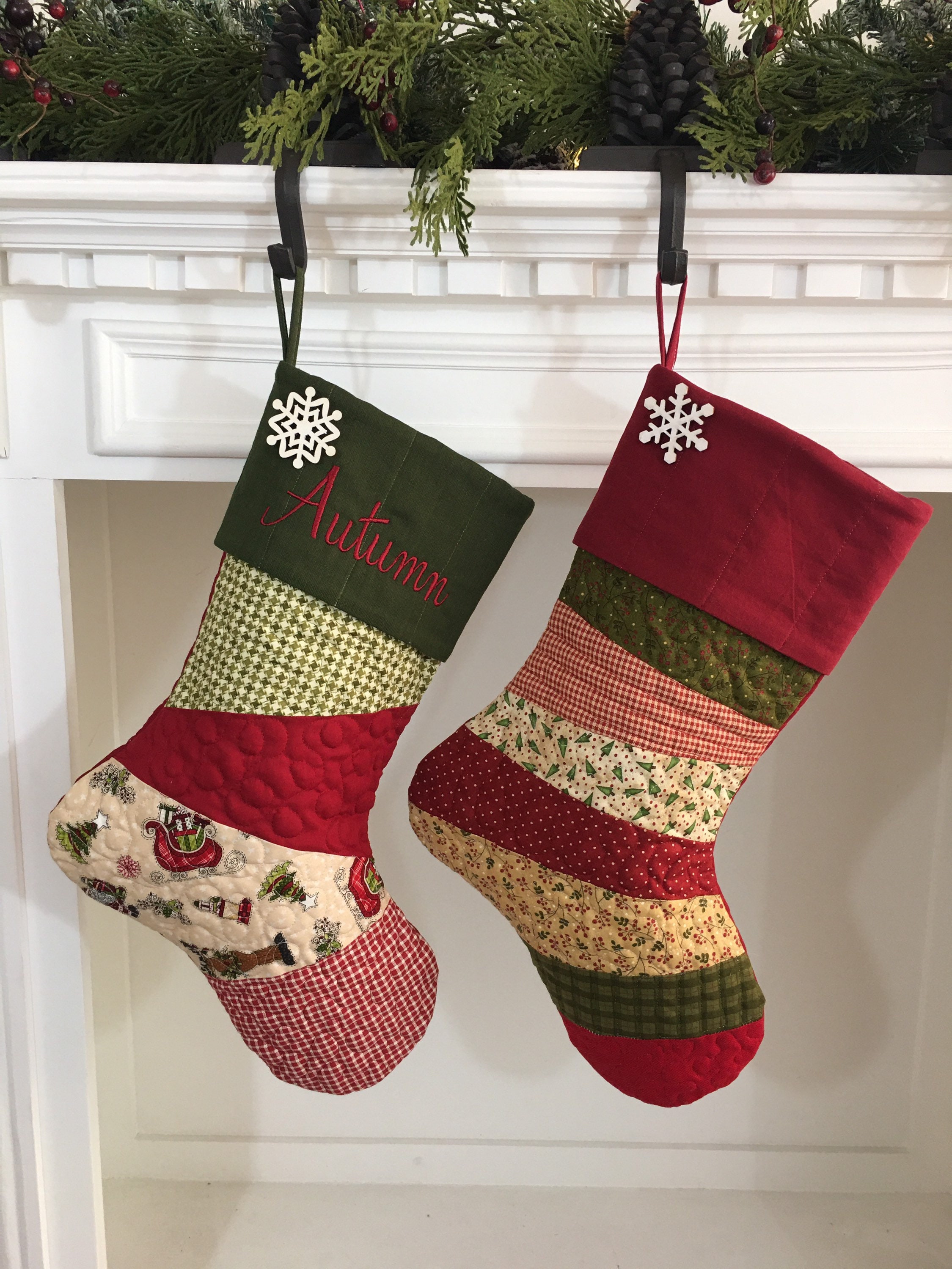 Quilted Christmas Stocking Set of Two 2 Stockings | Etsy