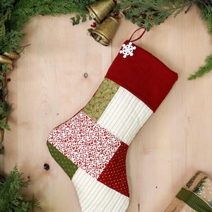 Personalized Quilted Christmas Stocking: Farmhouse Patchwork Design