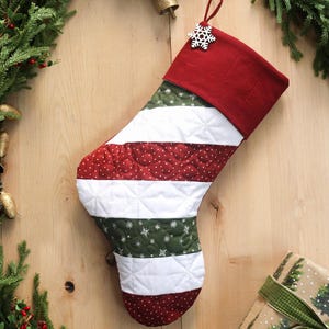 Personalized Quilted Christmas Stocking, Candy Cane Design, Farmhouse Decor