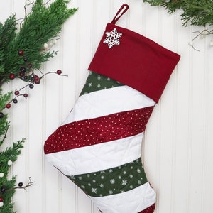 Personalized Quilted Christmas Stocking, Candy Cane Design, Farmhouse Decor