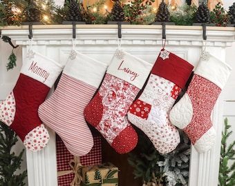 Personalized Quilted Christmas Stocking, Patchwork Design, Farmhouse Decor