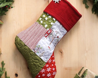 Personalized Quilted Christmas Stocking: Farmhouse Patchwork Design