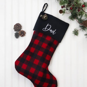 Plaid Flannel Christmas Stocking: Personalized Cuff, Farmhouse Style